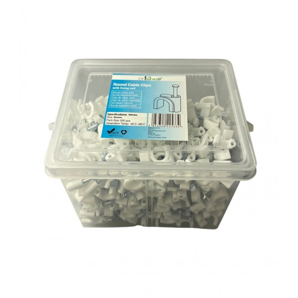 (9Mm) White Round Cable Clips K-Type Trade Box 5056328425334
