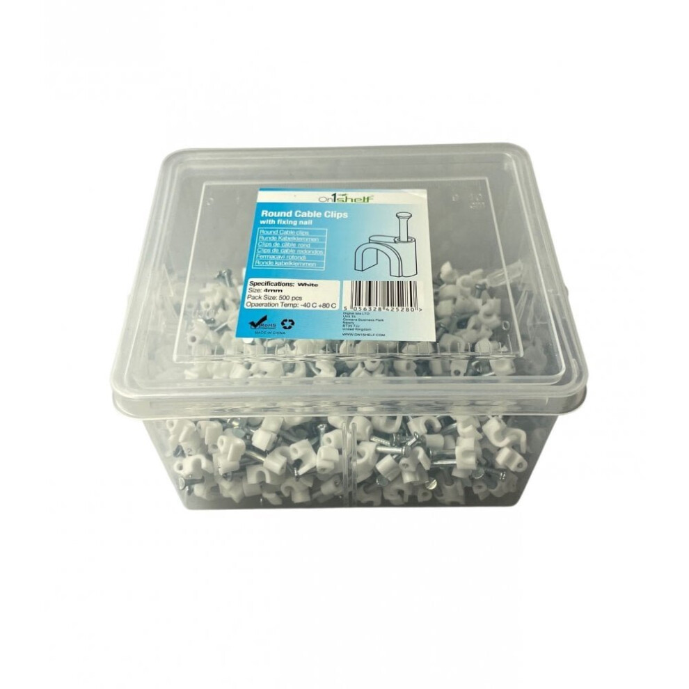 (4Mm) White Round Cable Clips K-Type Trade Box 5056328425280