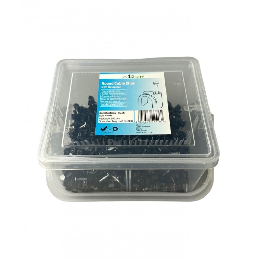 (4Mm) Black Round Cable Clips K-Type Trade Box 5056328425181