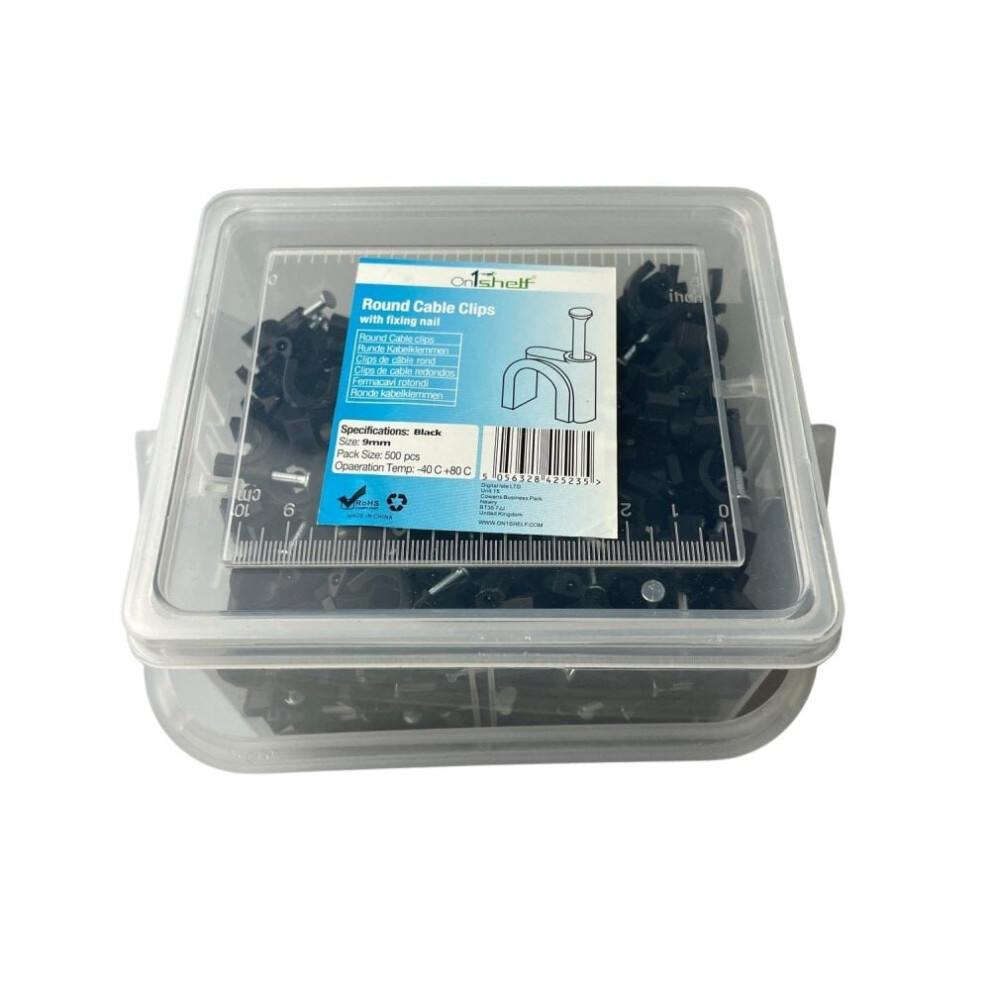 (9Mm) Black Round Cable Clips K-Type Trade Box 5056328425235