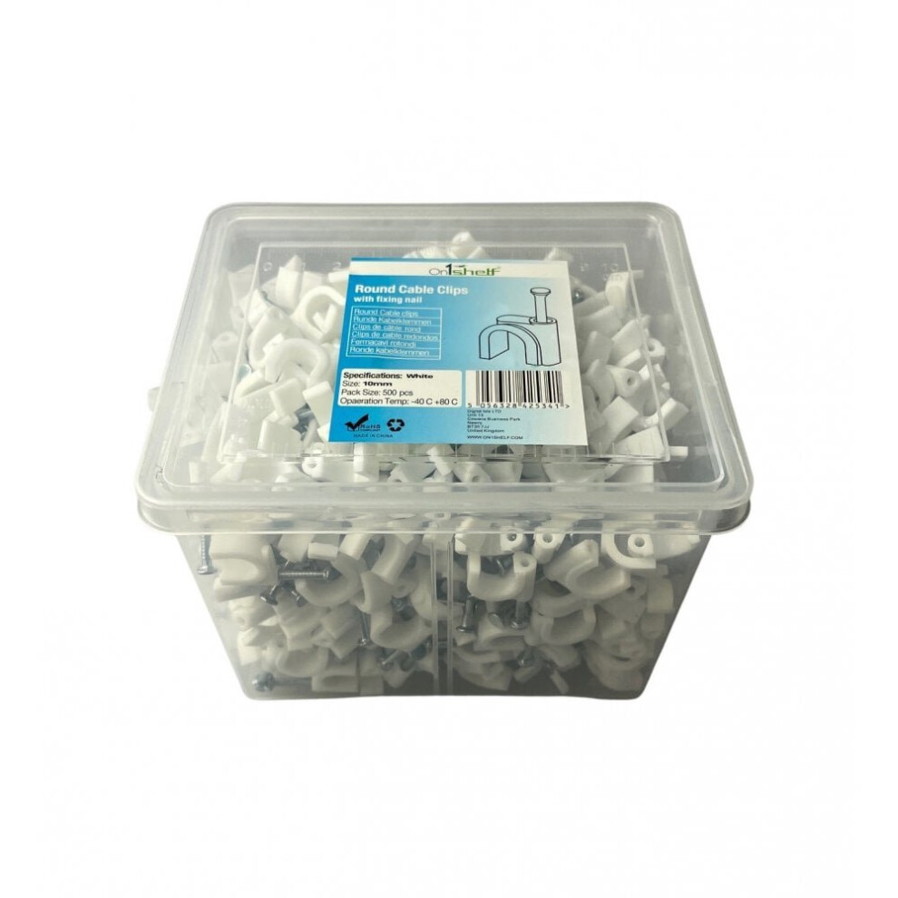 (10Mm) White Round Cable Clips K-Type Trade Box 5056328425341