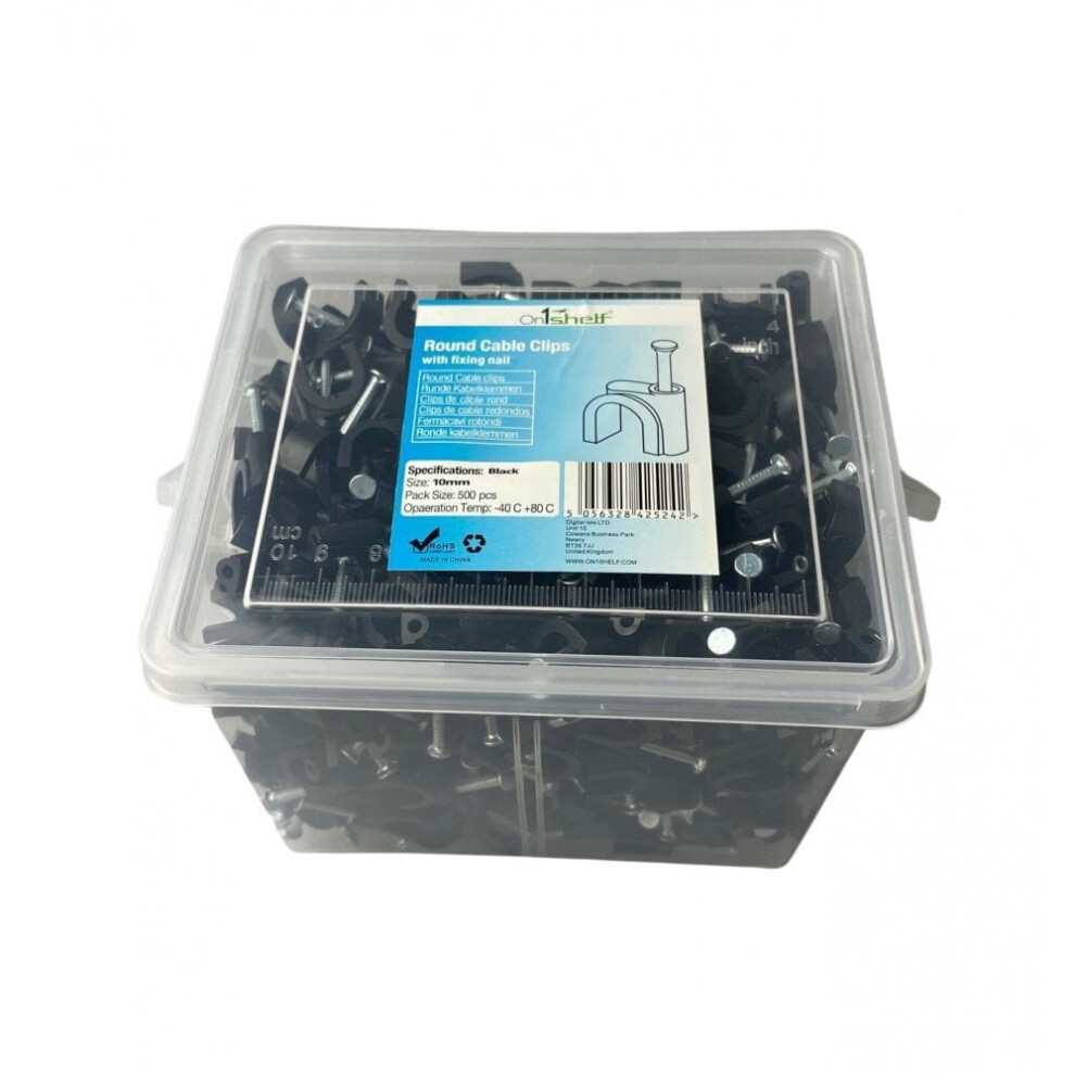 (10Mm) Black Round Cable Clips K-Type Trade Box 5056328425242