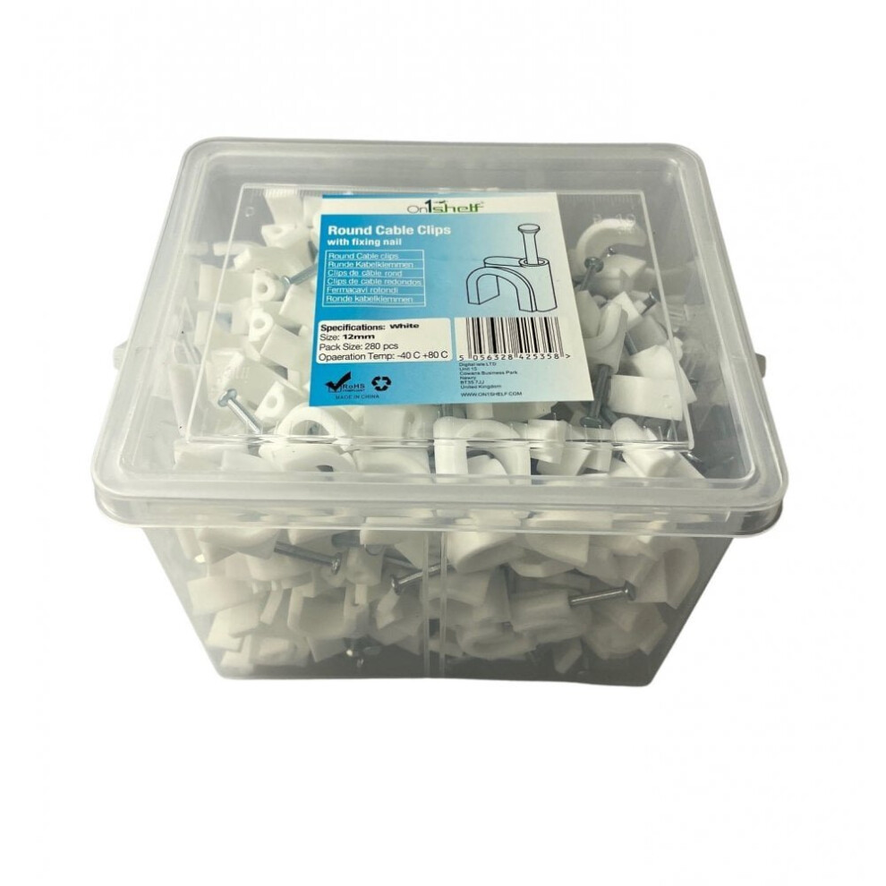 (12Mm) White Round Cable Clips K-Type Trade Box 5056328425358