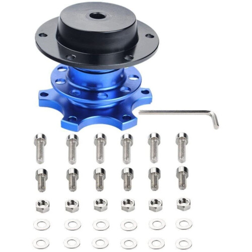 (Blue) Universal Snap Off Steering Wheel Quick Lock Quick Release 6 Hole Hub Adapter Boss Kit For Car 2