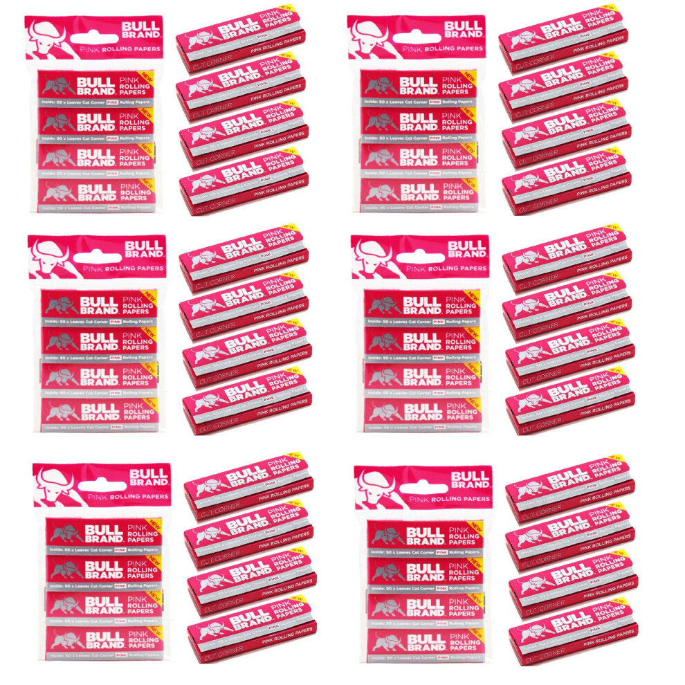Bull Brand Pink Regular Smoking Cigarette Quality Rolling Paper Cut Corners - Pack Of 5 Booklets