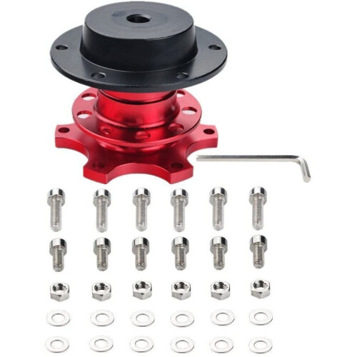(Red) Universal Snap Off Steering Wheel Quick Lock Quick Release 6 Hole Hub Adapter Boss Kit For Car 1
