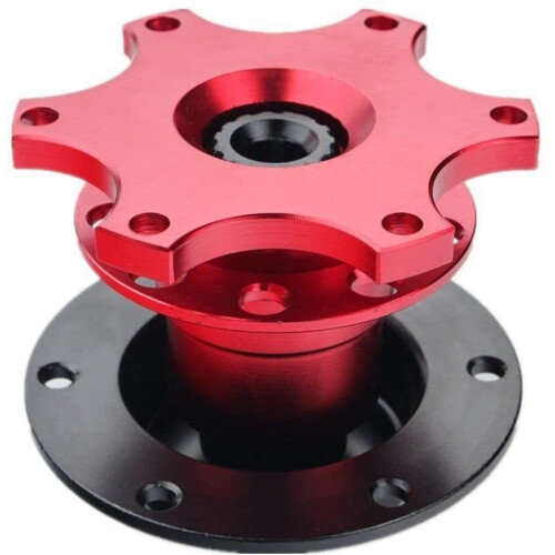 (Red) Universal Snap Off Steering Wheel Quick Lock Quick Release 6 Hole Hub Adapter Boss Kit For Car