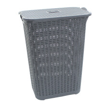 (Grey) 75L Laundry Hamper Storage Linen Clothes Washing Basket Lid Plastic Rattan Style