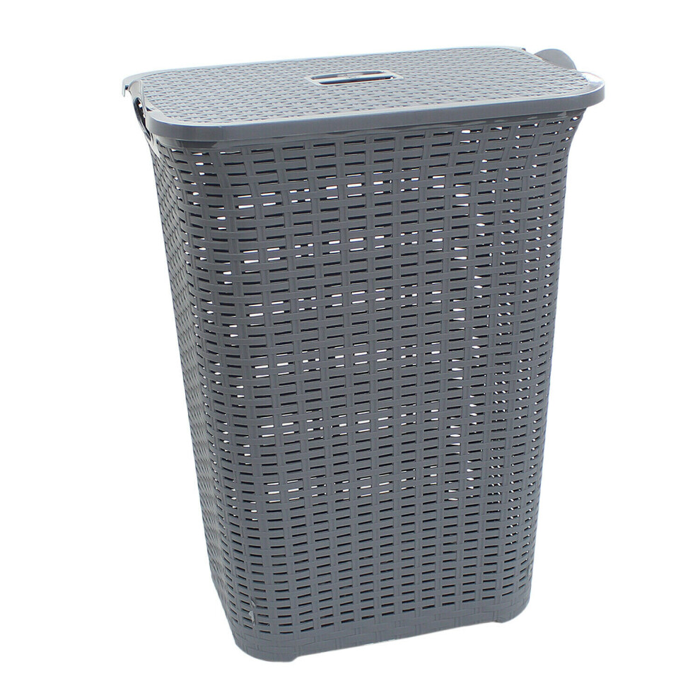 Daniel James (Grey) 75L Laundry Hamper Storage Linen Clothes Washing Basket Lid Plastic Rattan Style Grey