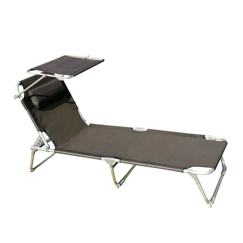 2 Pack Textilene Reclining Folding Sun Lounger with Sunshade 1
