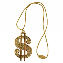Gold Dollar Sign Necklace Fancy Dress Costume 70s 80s Rapper Pimp Accessory New