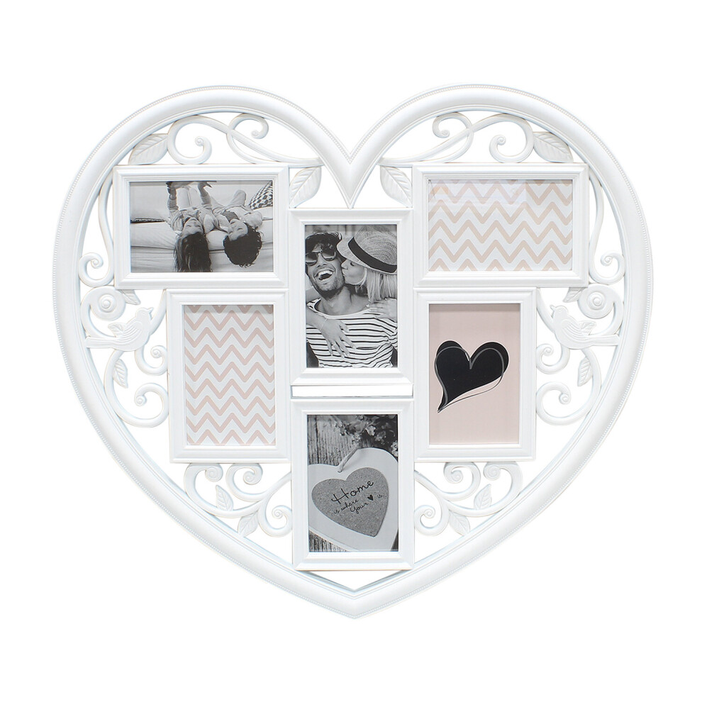 (White) 6 Photo Large Wedding Frame 3D Hanging Heart Shaped Multi Collage Picture Love