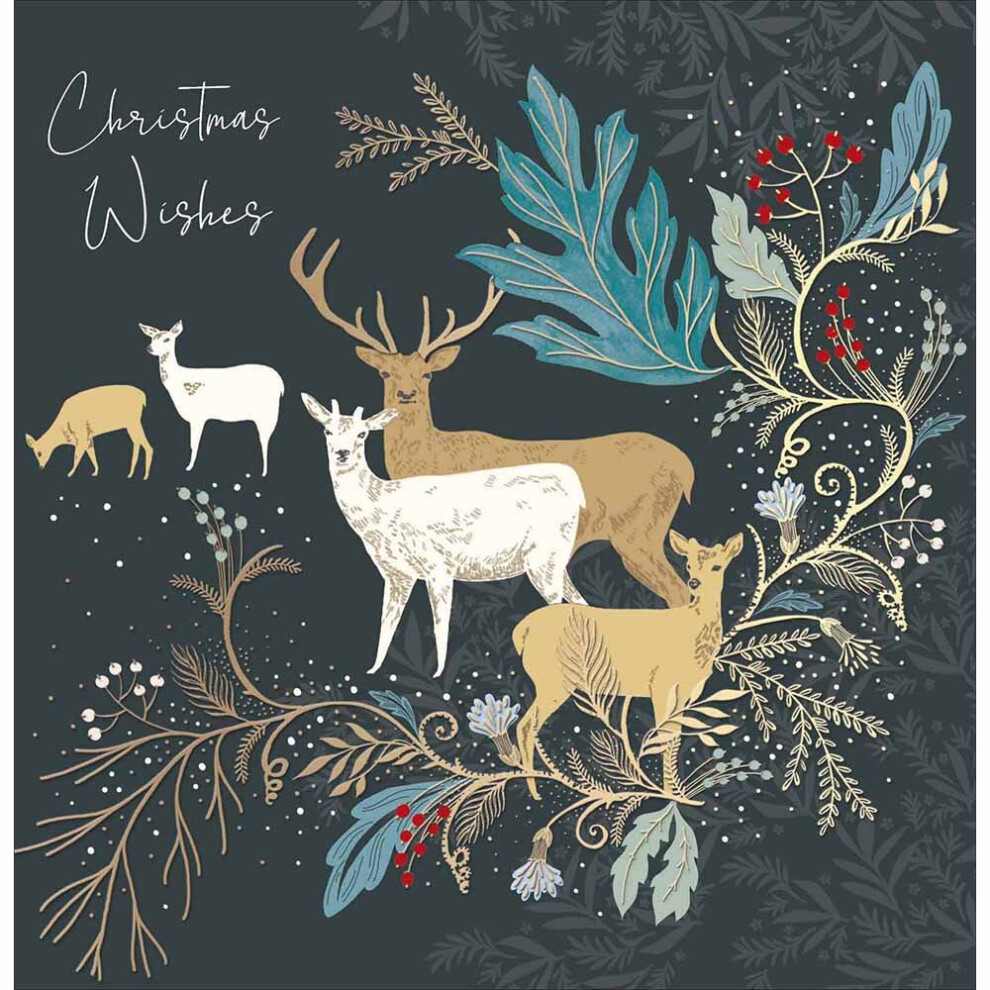 National Trust Festive Deer Foiled Christmas Card Woodmansterne Xmas Cards