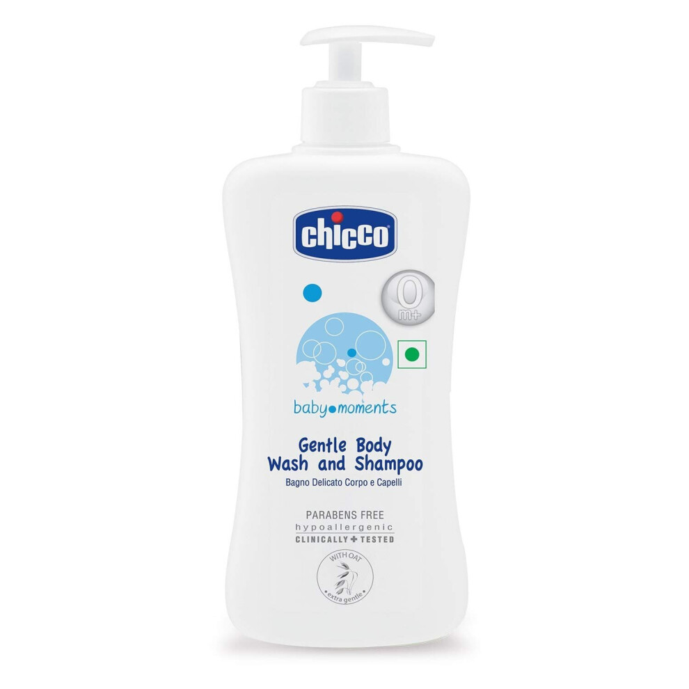 Chicco Baby Moments Gentle Body Wash And Shampoo For Soft Skin And Hair, Dermatologically Tested, Paraben Free (500ml)