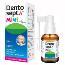 Dentosept A Mini spray, ulga na afty, pleśniawki i bolesne ząbkowanie, smak malinowy, 30 ml