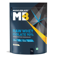 MuscleBlaze Raw Whey Isolate 90% with Digestive Enzymes (Unflavoured, 1 kg / 2.2 lb, 33 Servings)
