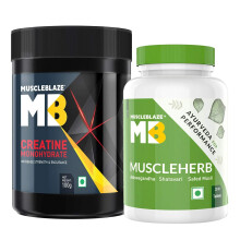 MuscleBlaze Creatine Monohydrate (Unflavoured, 100 g / 0.22 lb, 33 Servings) with MuscleHerb, 30 Tablets (Combo Pack)
