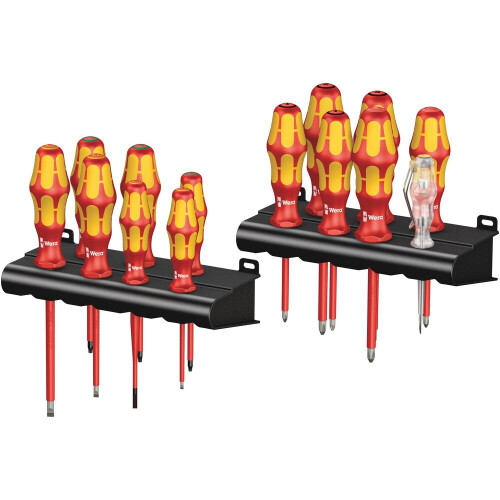 Wera 5105631001 Bigpack 100 VDE Screwdriver Set SL/PH/PZ/TX - Lasertips, Kraftform Ergonomic, 14pc + 2 Racks, 1000V Rated