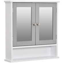 kleankin Wall Mounted Mirror Cabinet W/ Double Mirror Doors & Shelf