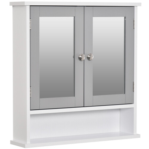 kleankin Wall Mounted Mirror Cabinet W/ Double Mirror Doors & Shelf