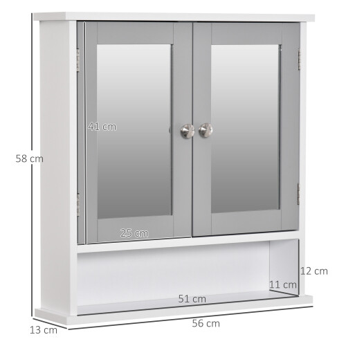kleankin Wall Mounted Mirror Cabinet W/ Double Mirror Doors & Shelf 1