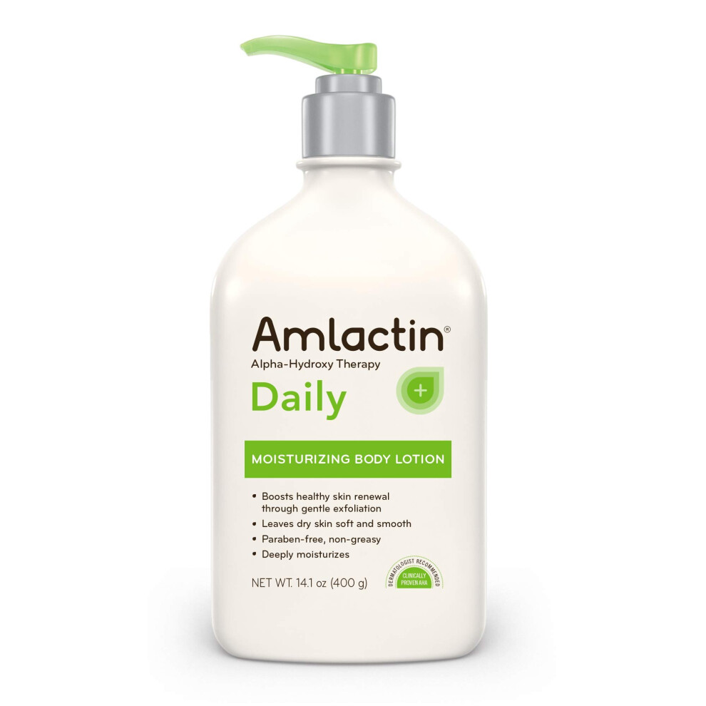 AmLactin Daily Moisturizing Body Lotion , 14.1 Ounce (Pack of 1) Bottle with Pump, Paraben Free