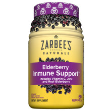Zarbee's Naturals Elderberry Immune Support with Vitamin C & Zinc, Natural Berry Flavor, 60 Count