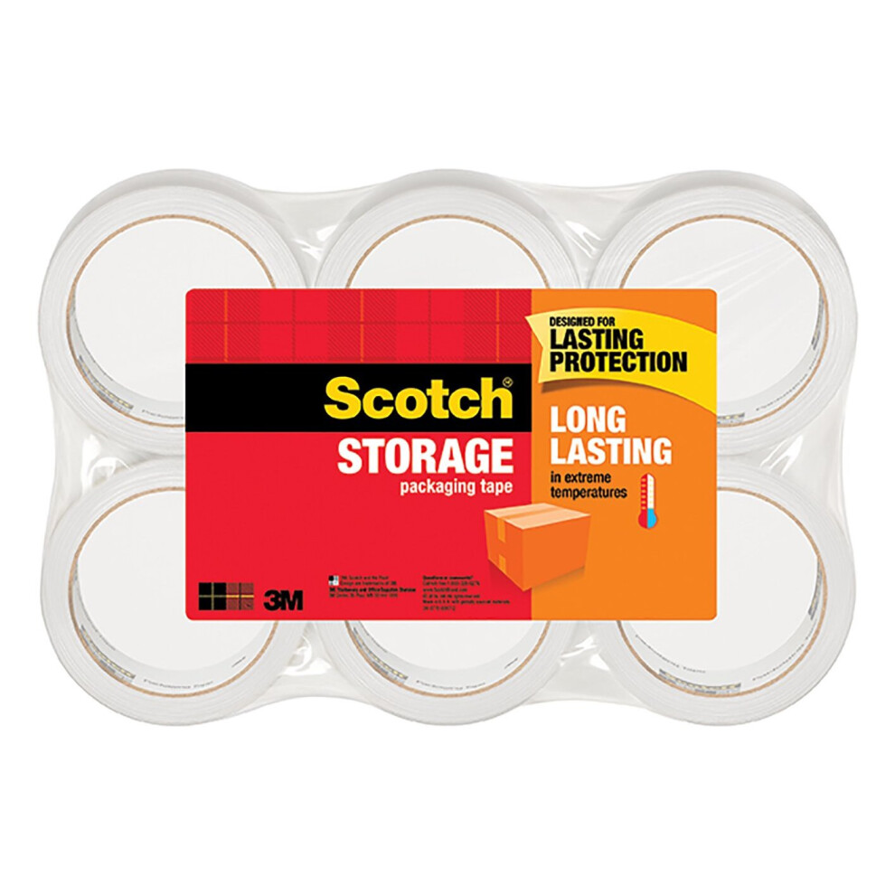 Scotch Long Lasting Storage Packaging Tape, 1.88" X 54.6 Yd, Designed For Storage And Packing, Stays Sealed In Weather Extremes, 3" Core, Clear, 6 Rol