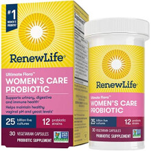 Renew Life Women's Probiotics 25 Billion CFU Guaranteed, 12 Strains, Shelf Stable, Gluten Dairy & Soy Free, 30 Capsules, Ultimate Flora Women's Care