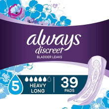 Always Discreet Serviettes Incontinence Femmes, Absorption Élevée, Longueur Longue, 39 Compte
