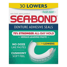 SEA-BOND Denture Adhesive Seals Lowers Fresh Mint, 30 Each (Pack of 12)