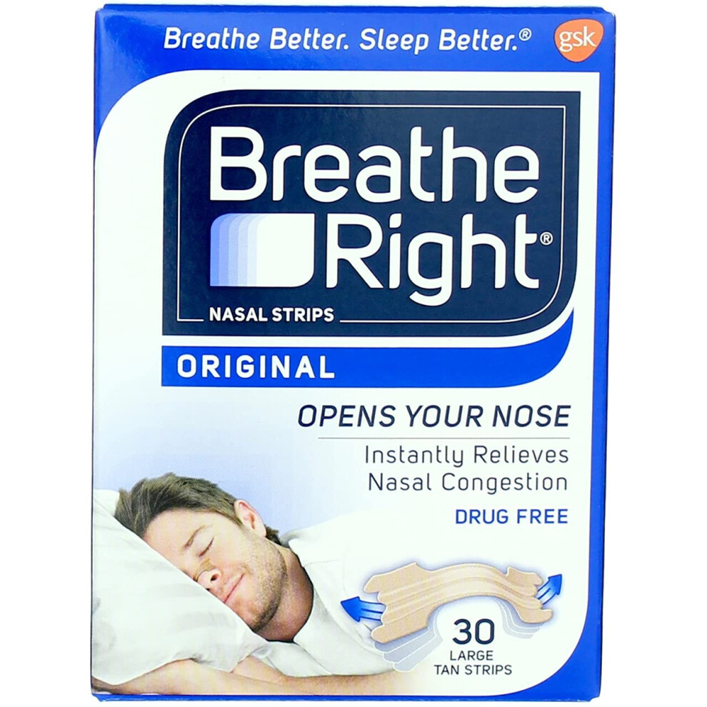 Breathe Right Original Large Tan Nasal Strips, 30 Count (Pack Of 3)