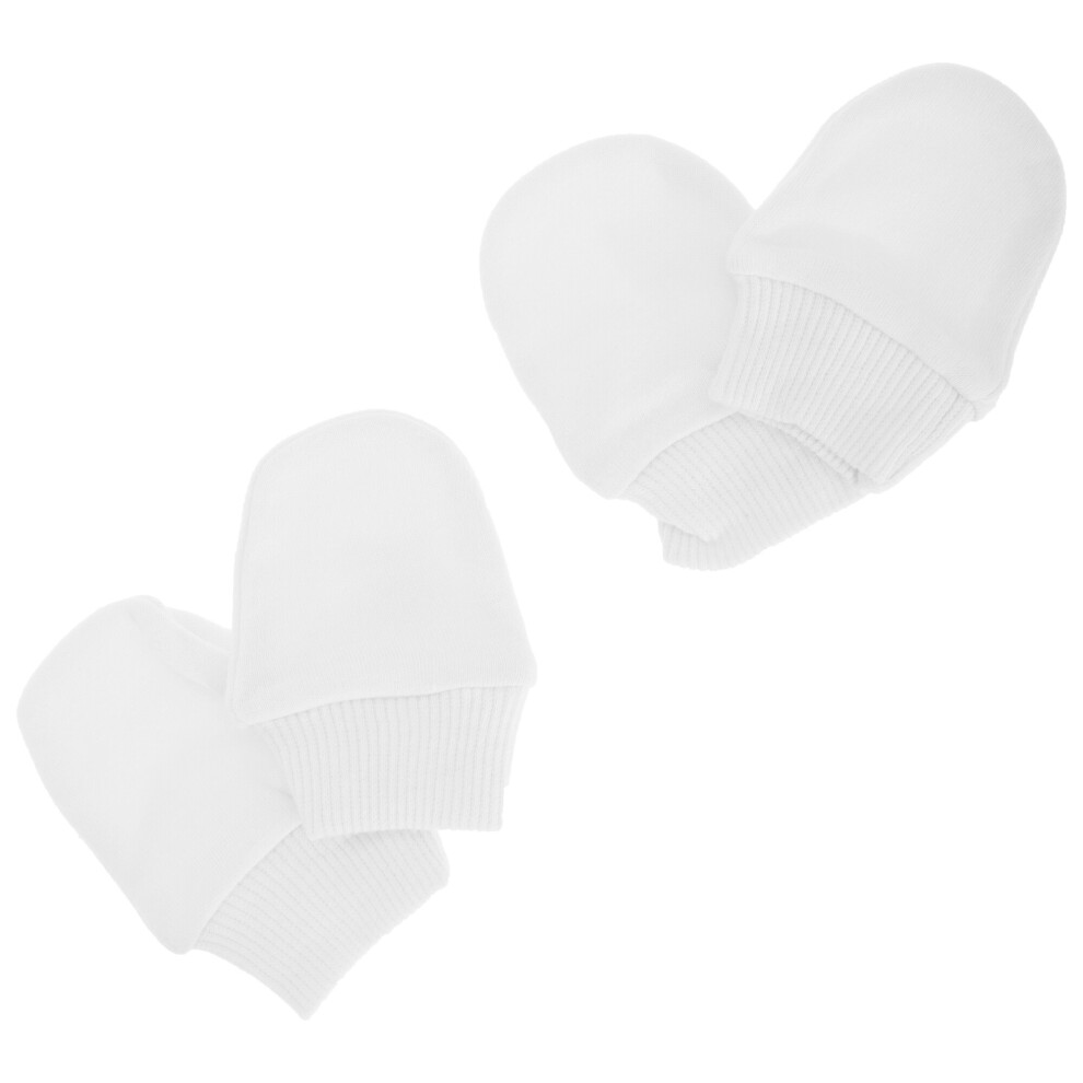 (Newborn, White) Baby Newborn 100% Cotton Elasticated Scratch Mittens (Pack Of 2 Pairs)