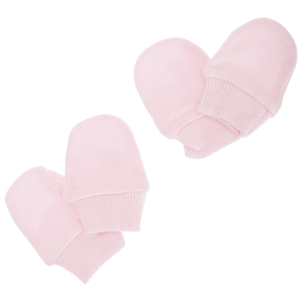 (Newborn, Pink) Baby Newborn 100% Cotton Elasticated Scratch Mittens (Pack Of 2 Pairs)