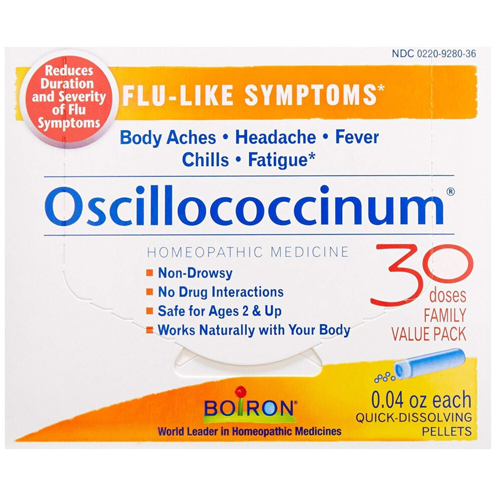 Boiron , Oscillococcinum, Flu-Like Symptoms, Age 2 & Up, 30 Quick-Dissolving Pellets, 0.04 Oz Each