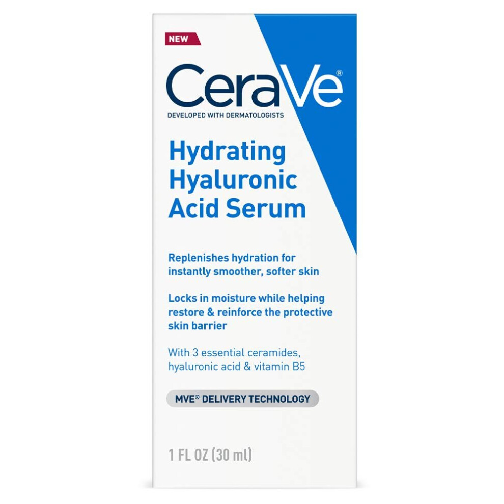 Cerave Hyaluronic Acid Serum for Face with Vitamin B5 and Ceramides | Hydrating Face Serum for Dry Skin | Fragrance Free | 1 Ounce