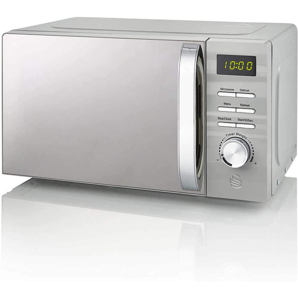 (Grey) Swan 700W White Symphony Digital Microwave, 20L Capacity, 5 Microwave Power Levels, Defrost and Reheat Settings, 60 Minute Timer