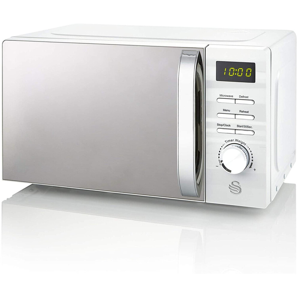 (White) Swan 700W White Symphony Digital Microwave, 20L Capacity, 5 Microwave Power Levels, Defrost and Reheat Settings, 60 Minute Timer