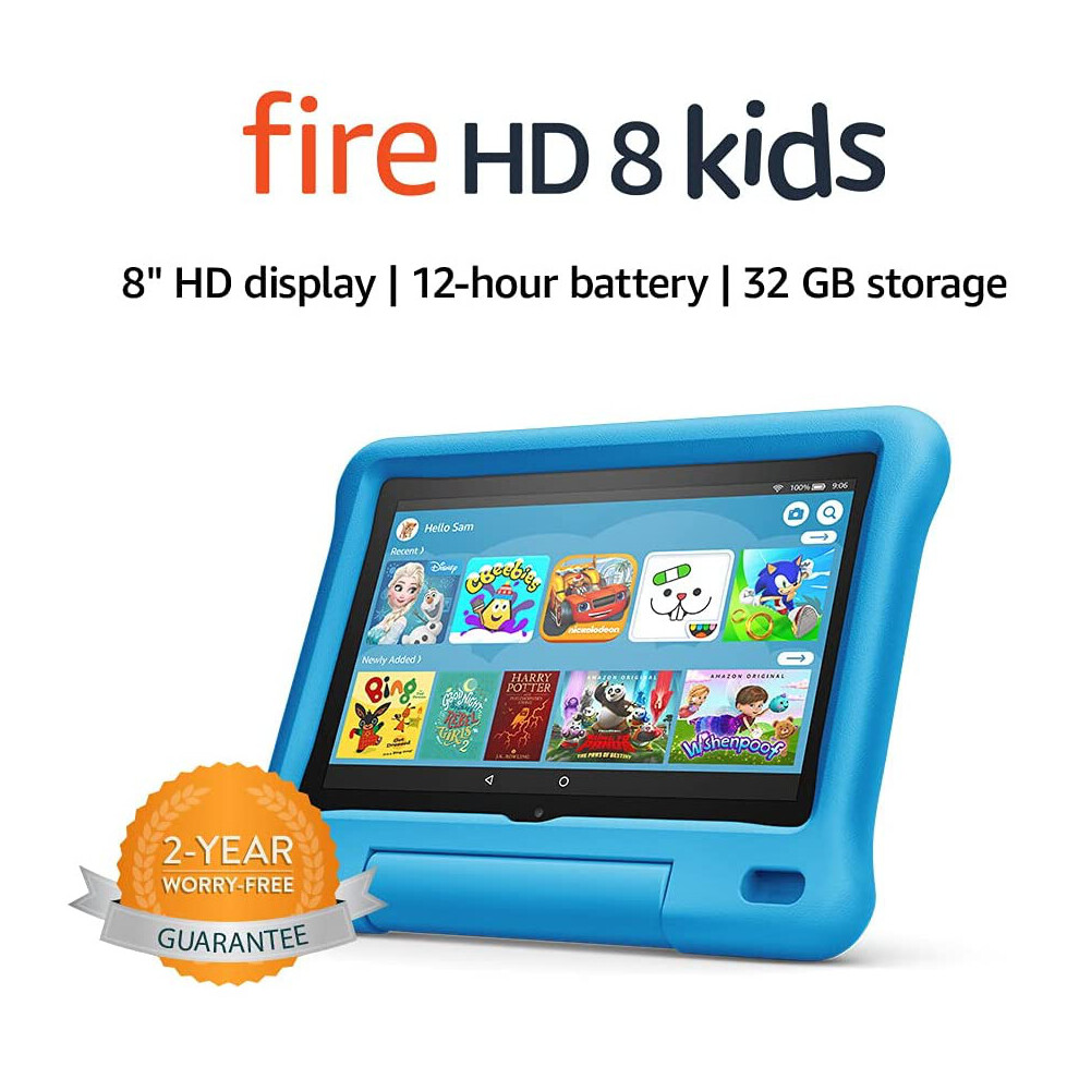 (Blue, Fire HD 8 Kids tablet) Fire HD 8 Kids tablet | for ages 3-7 | 8" HD display, 32 GB | Pink Kid-Proof Case