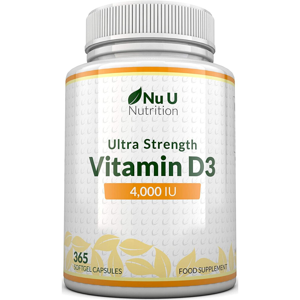 Vitamin D 4000 IU, 365 Softgel Capsules NOT Tablets, Full Year Supply, Easy to Swallow Quadruple Strength Vitamin D3 Supplement