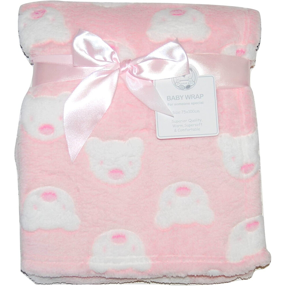 Baby Girl Soft Fleece Wrap Blanket Pram Cot Crib Moses Basket Bear Pink Brand:-Snuggle-Baby