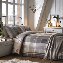 Dreams & Drapes Colville Check-100% Brushed Duvet Cover Set, 100% Cotton, Grey, Double