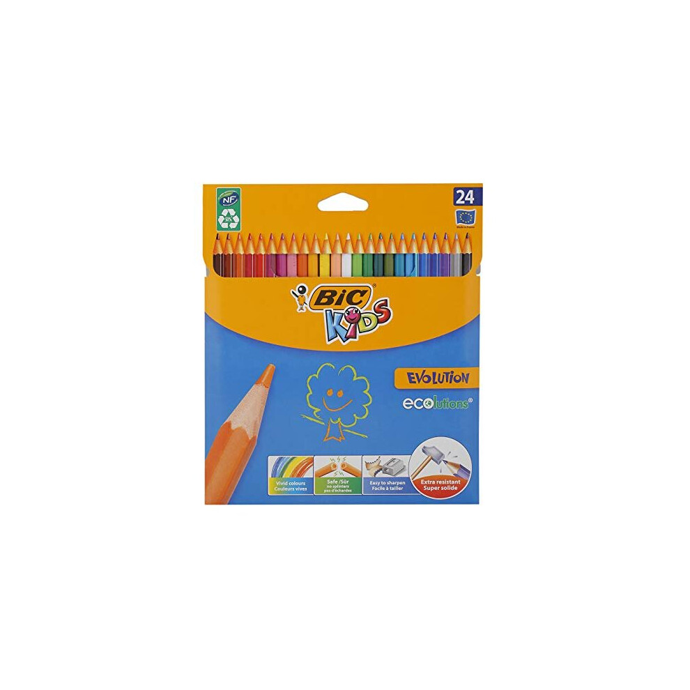 LIKE-NEW BIC Kids Evolution ECOlutions Colouring Pencils, Assortment of Coloured Pencils (4.3mm), Pack of 24