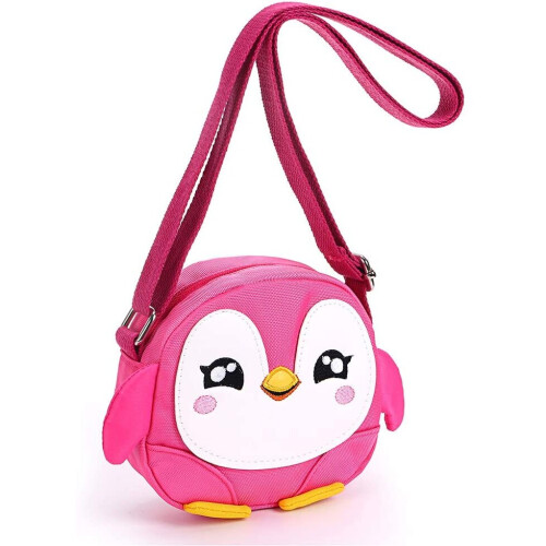 Sumnacon Little Girls Small Purse Shoulder Handbag Cross Body Messenger Bag with Zipper - Nice Stocking Filler (Penguin Pink)