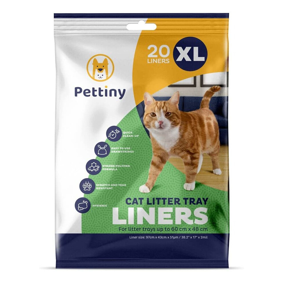 Pettiny 20 XL Cat Litter Tray Liners with Drawstrings Scratch Resistant Bags for Extra Large Litter Box