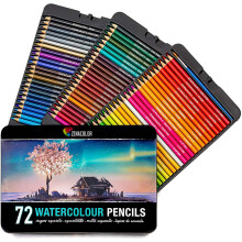72 Professional Watercolour Pencils, Numbered, with a Brush and Metal Box - Set of 72 Watercolor Pencils, Soluble, Unique and...