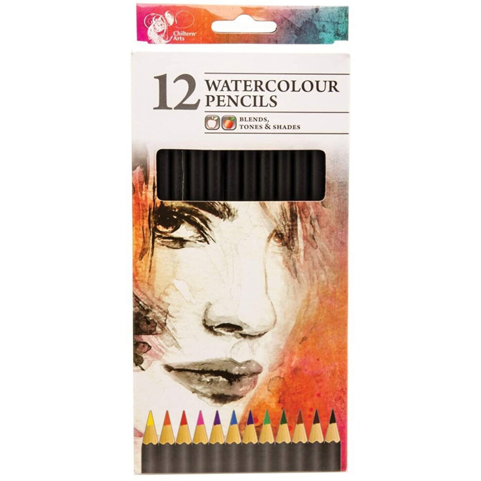 Pack Of 12 Artist Watercolour Colouring Pencils Assorted Colours Blends Tones