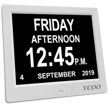 Brand:-YCOO [Newest Version] Dementia Clock,8 Inches Calendar Clock Day Date Clock, Memory Loss Day Clock XL Non-Abbreviated Day &