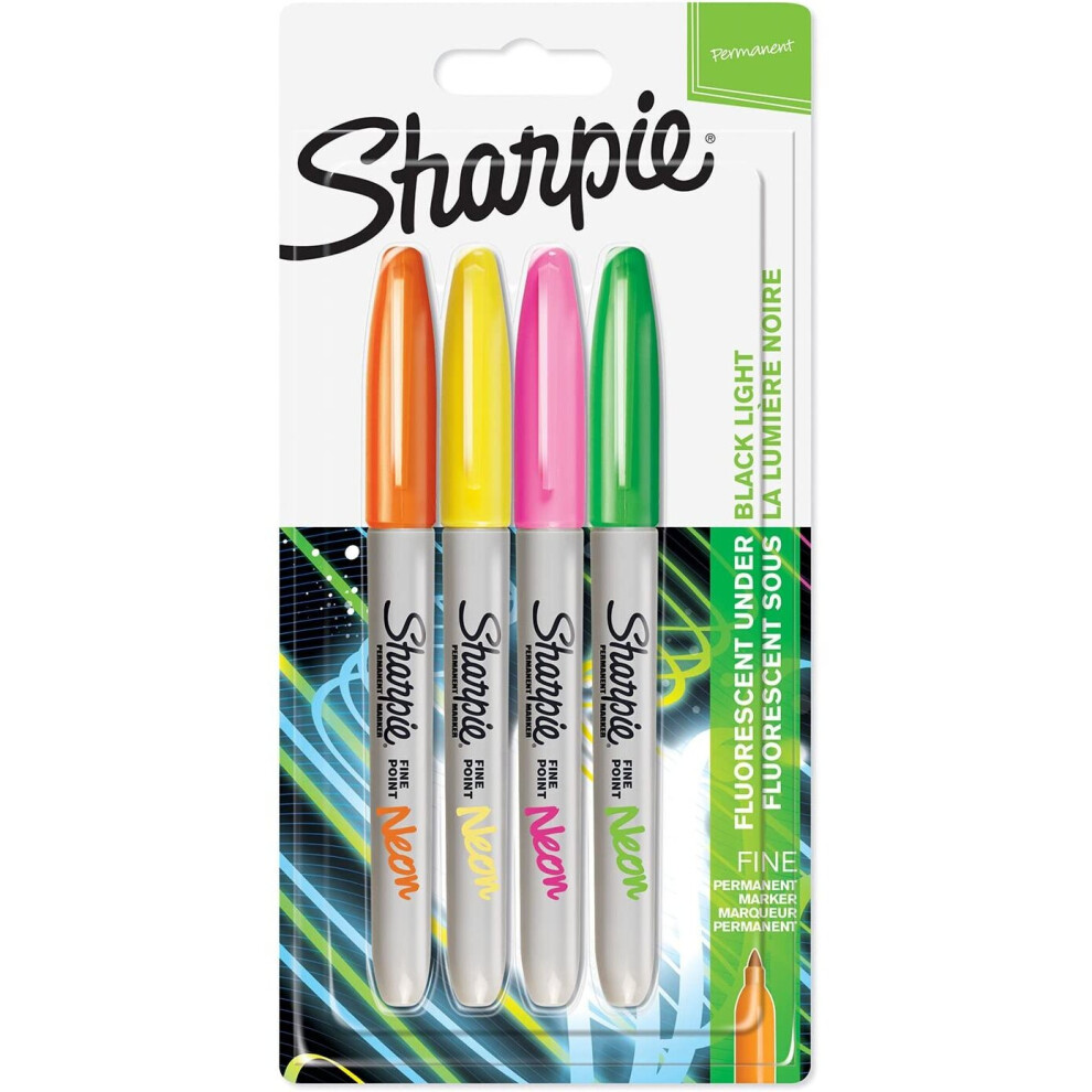 Sharpie Permanent Markers | Fine Point | Assorted Neon Colours | 4 Count