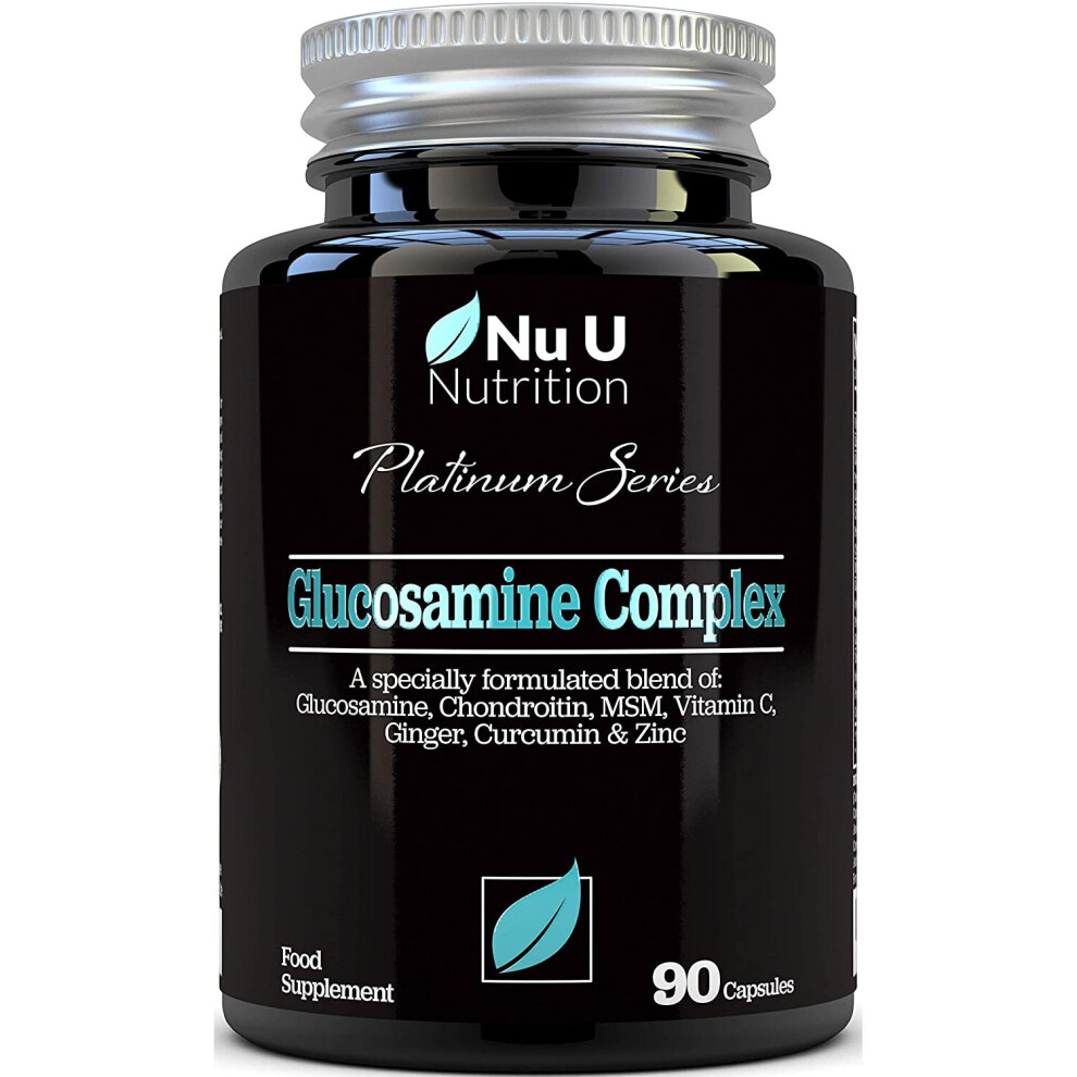 Brand:-Nu-U-Nutrition Glucosamine And Chondroitin, Msm, Vitamin C, Ginger, Turmeric Curcumin & Zinc | 90 Glucosamine Sulphate Capsules | Platinum...